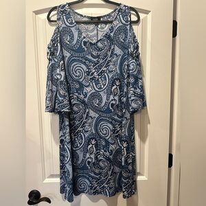 MSK Long Sleeve Blue Paisley Cut Out Dress. XL